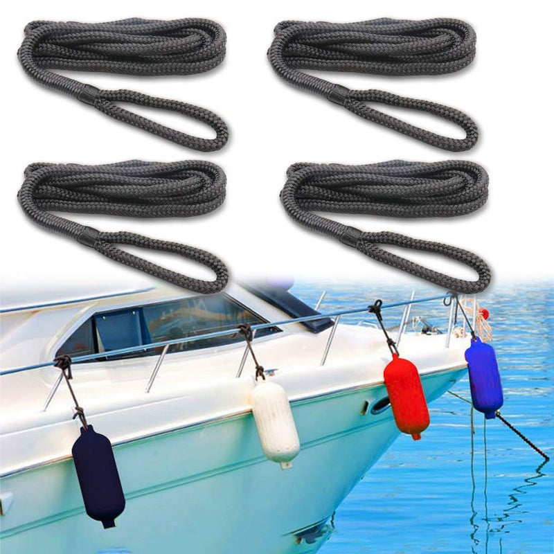 Boaton 4Pcs Double Braid Nylon Fender Lines, Boat Bumper Lines, Pontoon Boat Accessories, 6ft - Image 1